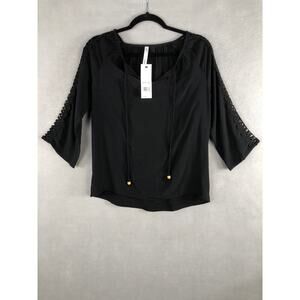 NY Collection Crochet Top Black Women's Size Small Petite NEW